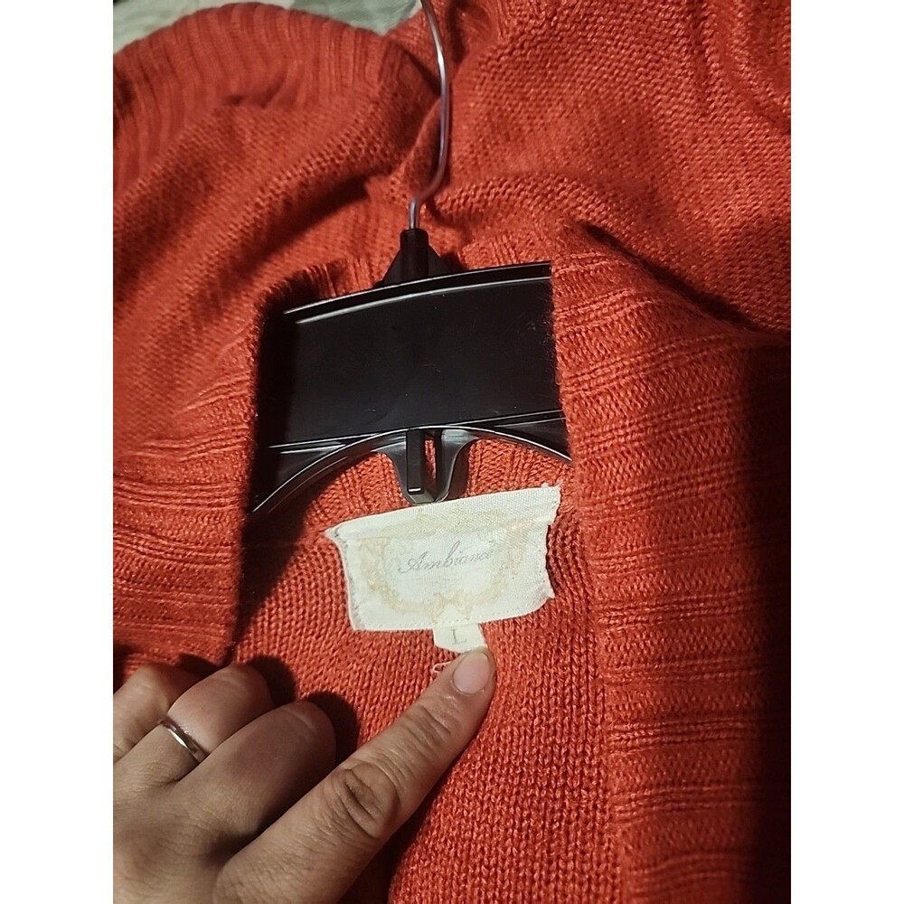 Ambiance Women’s Open Front Cardigan Sweater Size L Orange-Red Knit Long Sleeve - Picture 5 of 6